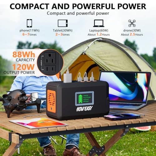 HOWEASY Portable Power Station,120W(240W Peak) Solar Generator,88Wh Lithium Battery Power with 110V AC Outlet/DC/USB/LED Light for Outdoor Camping Trip Hunting Emergency(Solar Panel Optional) 2