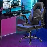 Sweetcrispy Computer Gaming Desk Chair - Ergonomic Office Executive Adjustable Swivel Task PU Leather Racing Chair with Flip-up Armrest for Adults, Kids, Men, Girls, Gamer, Black Blue 2