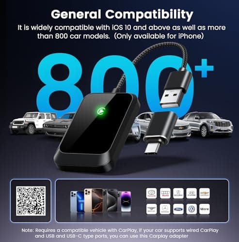 Lincisoonic Wireless CarPlay Adapter for iPhone – Plug-and-Play with USB-A Extension & USB-C Connector, Zero Latency, Compatible with 2016+ Cars & iOS 10+ 5