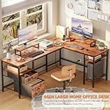Furologee 66” L Shaped Desk with Power Outlet, Reversible Computer Gaming Desk with File Drawer & 2 Monitor Stands for Home Office with Storage Shelves, Rustic Brown 4
