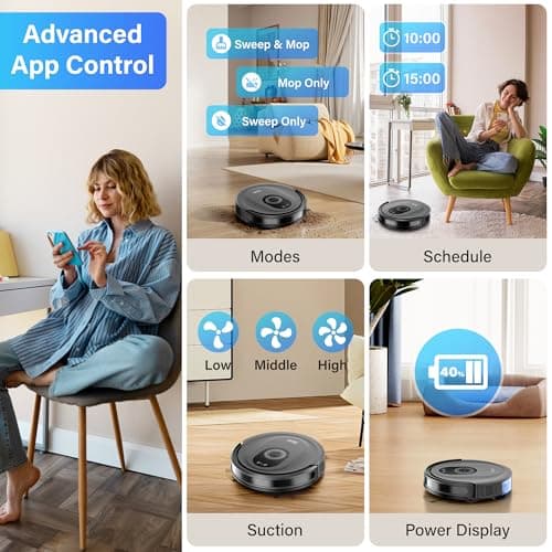 Tikom Robot Vacuum and Mop Combo, 5000Pa Robotic Vacuum Cleaner, 150 Min Max, App & Remote Control, Ideal for Hard Floor, Carpet, Pet Hair, Self-Charge(G8000 Max) 4