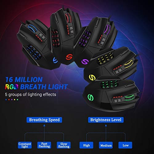 UtechSmart Venus Gaming Mouse RGB Wired, 16400 DPI High Precision Laser Programmable MMO Computer Gaming Mice [IGN's Recommendation] 2