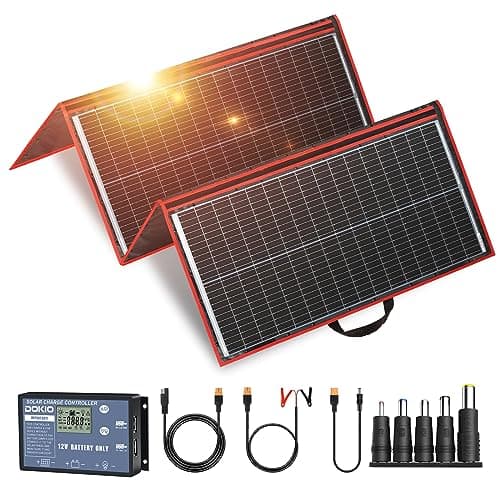 DOKIO 300W Portable Foldable Solar Panel Kit (19.3x37.4in, 15.2lb), with Separate Controller and Dual USB, Monocrystalline Charger for 12V Batteries, Power Stations, RV Camping Emergency Use