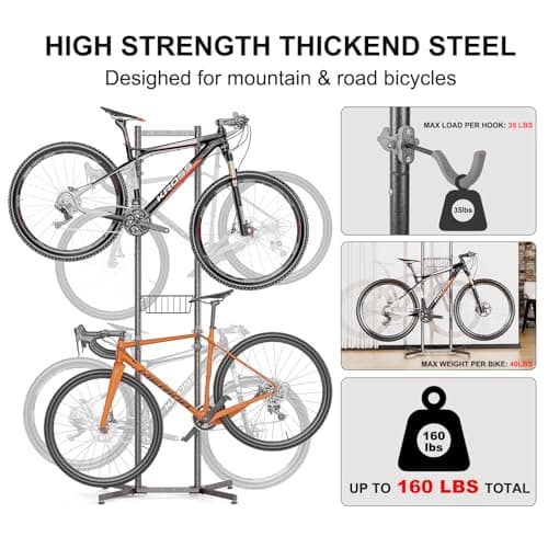 CXWXC 2-/4-Bike Storage Rack with Basket - Indoor Bike Rack for Garage/Apartment - Road Mountain and Hybrid Bike Garage & Home 4