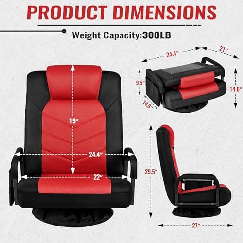 Yaheetech Floor Gaming Chair Swivel Video Game Chair Multipurpose Lazy Lounger Couch for Playing Games, TV, Reading with 6 Adjustable Position, Side Pocket, Armrest Handles 3