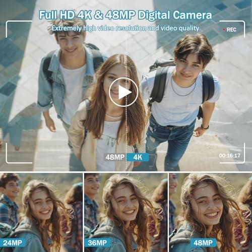 Digital Camera, 4K Vlogging Camera for YouTube Autofocus 48MP UHD Cameras for Photography with Anti-Shake, 16X Digital Zoom Point and Shoot Digital Camera with 32GB Card for Teens Adult Beginner-White 3