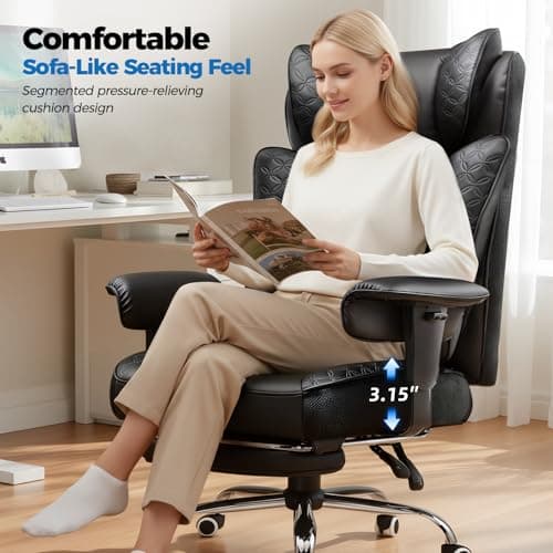 GTRACING Big and Tall Office Chair 400LBS Wide Ergonomic Gaming Chair with Deluxe Embossing Designed Leather with Foot Rest,150°Reclining Adjustable Soft Armrests Pocket Spring Back Support and Pillow 3