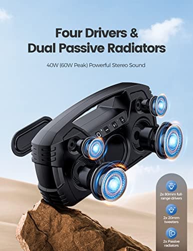 IPX7 Waterproof Bluetooth Speaker, 40W(60 Peak) Portable Wireless Speakers with Subwoofer, 32H Playtime, Stereo Loud Sound, Deep Bass, Bluetooth 5.0 with Handle for Pool, Beach, Outdoor, Gifts 2