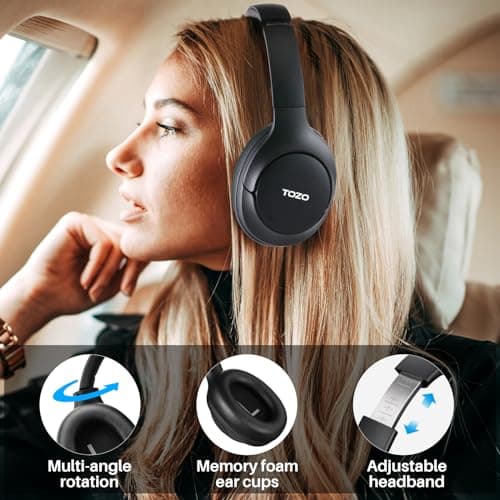 TOZO HT2 Hybrid Active Noise Cancelling Headphones, Wireless Over Ear Bluetooth Headset, 60H Playtime, Hi-Res Audio Custom EQ via App Deep Bass Comfort Fit Ear Cups, for Home Office Travel 4