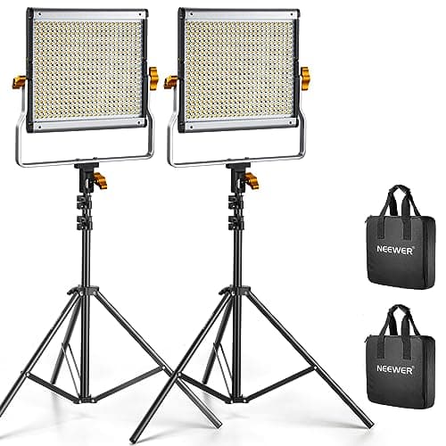Neewer 2 Packs Dimmable Bi Color 480 LED Video Light Kit, 3200~5600K CRI 96+ LED Panel with U Bracket, 75 inches Tripod Light Stand for YouTube Recording Studio Photography Streaming Key Lighting