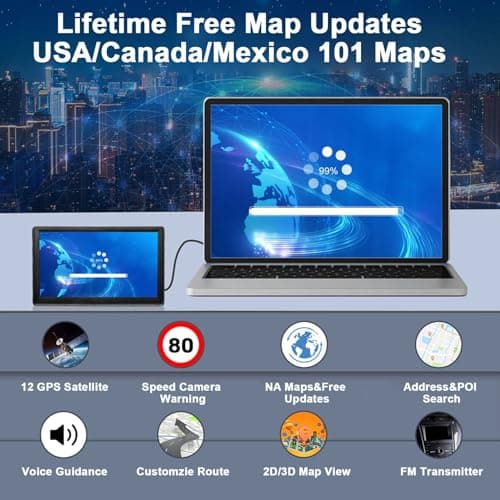 GPS Navigator for Car with 2025 Maps Free Lifetime Update, 7 Inch Car GPS Navigation System for Truck Commercial Drivers with POI/ZIP Search, Voice Turn Guidance, Speedcam Light Alerts, FM, 7 Vehicles 3