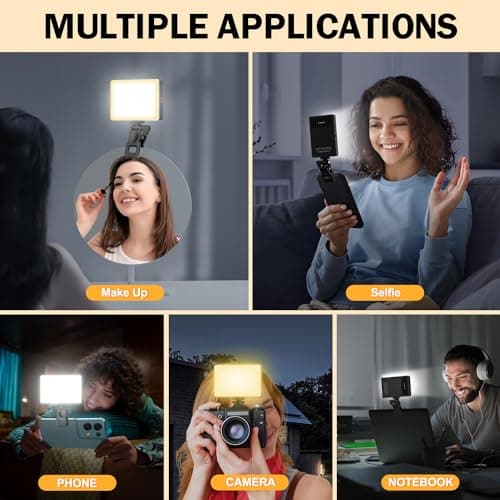 Singwil 120 LED Selfie Light for iPhone, Portable Phone Light with Clip & Camera Tripod Adapter - 5000mAh Rechargeable, 3 Lighting Modes, CRI 97+ for Video Recording, TikTok, Tripod Mount Rings 2