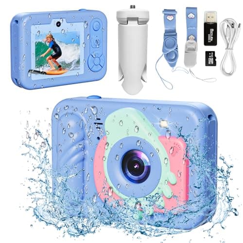 Underwater Camera, 48MP 5FT Waterproof Digital Camera with 32GB Card, Autofocus Floatable Waterproof Camera with HD Screen, 8X Digital Zoom, for Kids Water Park, Swimming (Foot Style, Blue)