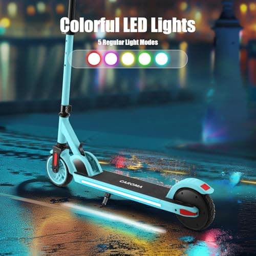 Caroma Electric Scooter for Kids Ages 10-14, 180W Foldable Kid Electric Scooter, Max 7 Miles & 10 Mph, LED Display, Colorful Lights, Adjustable Height, Lightweight Electric Scooters for Kids Teens 5
