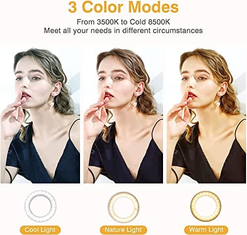 Clip on Ring Light, Kimwood Rechargeable 60 LED Selfie Ring Light for Phone, Laptop, Tablet (3 Models, 5 Level Brightness) 3