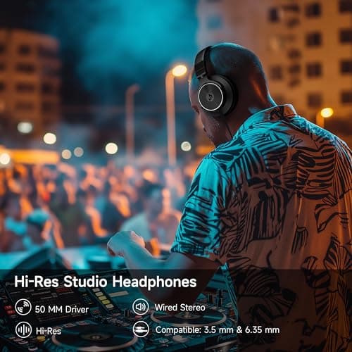 Rumoon Wired Over Ear Headphones, Studio Monitor & Mixing DJ Headphones with 50mm Neodymium Drivers and 1/4 to 3.5mm Jack for Guitar AMP Podcast Piano Keyboard (Black) 2