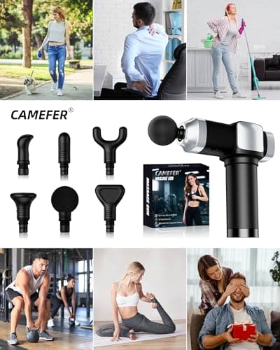 CAMEFER Deep Tissue Massage Gun, Portable Percussion Electric Muscle Massager for Pain Relief, Handheld Massagers with 30 Speeds & 6 Attachments for Back and Neck, Gifts for Men Women 7