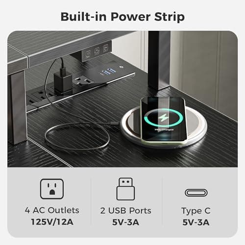 SUPERJARE 47 inch L Shaped Gaming Desk with LED Lights & Power Outlets, Reversible Computer Desk with Shelves & Monitor Stand, Corner Desk with Drawer, for Home & Office, Black, 7998BC 3