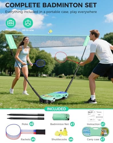 BAGAIL Portable Badminton Net Set, Pop-Up Net with Carry Case, Complete 4 Racket Set for Backyard, Park & Beach Games, Quick Setup Indoor Outdoor Sports Equipment for Backyard Fun 2