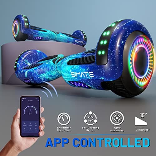 SIMATE Hoverboard, Bluetooth All Terrain Hover Boards with LED Lights and APP Control, Gifts for Kids Adults Girls Boys, for All Ages 5
