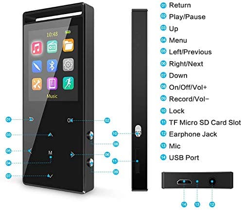 MP3 Player 64GB with Bluetooth Sport Armband,FM Record,Shuffle Play,Line-in rip Music,Voice Record,HiFi,Multifunction,Metal Shell 2