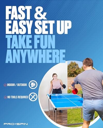 PRO-SPIN Compact Ping Pong Table - 72" x 41" Mid-Size, Foldable, Portable Ping Pong Set | 100% Pre-Assembled Weatherproof Indoor/Outdoor | Includes Net, Cover, Table Tennis Paddles & Balls 2