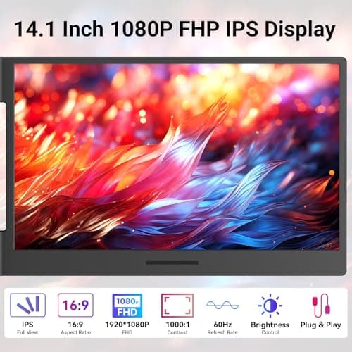 Laptop Screen Extender 14 inch Laptop Monitor Extender 1080P IPS, 280° Rotation Portable Monitor for Laptops 13-17.3" with USB-C DP/HDMI Port, Plug-Play Dual Screen for Windows/Mac/Chrome/Android 2