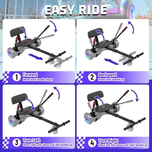 Scooter with Seat Attachment for Kids Adults, 6.5'' 8.5''Balancing Scooter with Bluetooth Speakers & Colorful LED Light with Kart 5