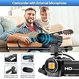 Video Camera Camcorder Digital YouTube Vlogging Camera Recorder FHD 1080P 24.0MP 3.0 Inch 270 Degree Rotation Screen 16X Digital Zoom Camcorder with Microphone,Remote Control and 2 Batteries 3