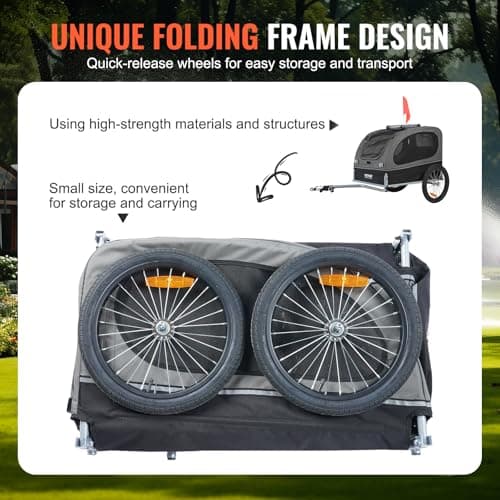 VEVOR Dog Bike Trailer, Supports up to 88 lbs, Pet Cart Bicycle Carrier, Easy Folding Frame with Quick Release Wheels, Universal Bicycle Coupler, Reflectors, Flag, Collapsible to Store, Black/Gray 4