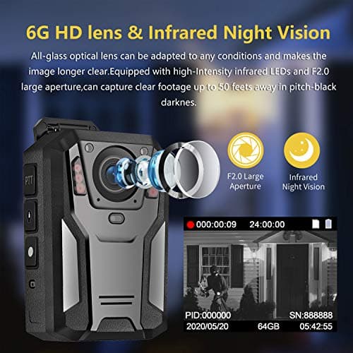 Aolbea P100 2K Police Body Camera 64GB Body Cam 12 Hours Continuous Recording USB-C Infrared Night Vision Waterproof Shockproof Lightweight Data-encrypt for Law Enforcement Record 2