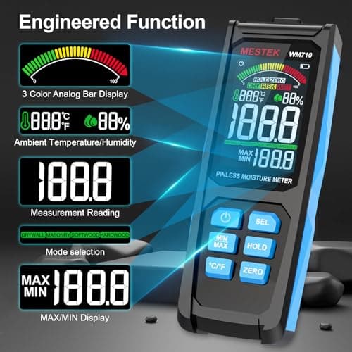 MESTEK Pinless Wood Moisture Meters for Drywall, Water Leak Detector, Wall Moisture Tester for Lumber Concrete Building, Wall Moisture Sensor Digital Humidity Tester for Firewood 3