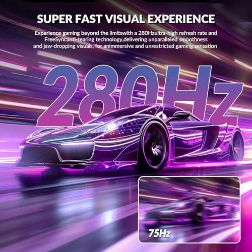 ZZA 27" Curved Gaming Monitor, 280Hz FHD 1080P, 1800R VA Panel, 100% sRGB, AMD FreeSync, 1ms MPRT, Esports Ready Display, Flicker-Free, HDMI & DP, VESA Mount - Black 3