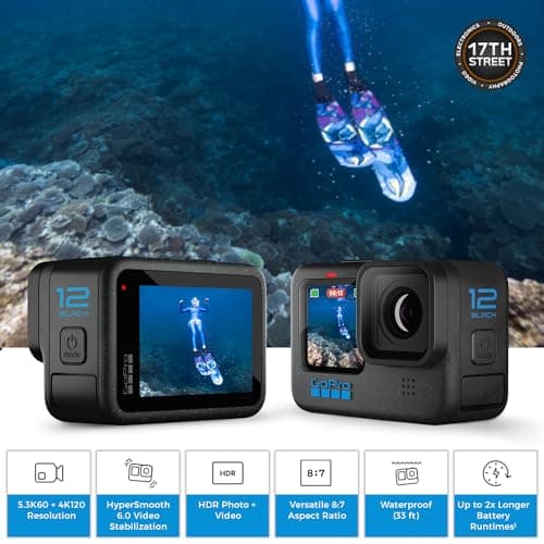 GoPro HERO12 Black 4K Camera with Hypersmooth Stabilization, Waterproof Ultra-Rugged Design w/Extra Enduro Rechargeable Li-Ion Battery & SanDisk 128GB Extreme Memory Card w/Adapter Bundle Set 3