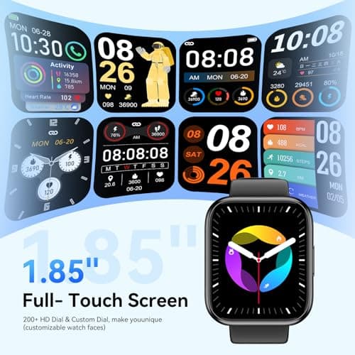 Smart Watch for Men Women, 1.85" HD Fitness Tracker with Bluetooth Calls, 120+ Sport Modes Fitness Watch, Fitness Tracker 24/7 Heart Rate/Sleep Monitor, IP68 Waterproof, Smartwatch for Android/iPhone 5