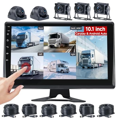 Venluna RV Backup Camera System with Carplay, Wired Security 1080P Cameras with 10.1 inch Android Auto 6 CH Touch Screen, GPS Navigation Loop Recording DVR for RV Semi Truck Trailer Camper