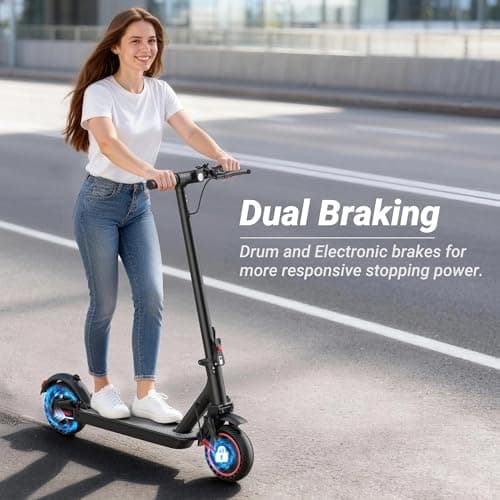 Electric Scooter for Adults, 500W Motor, 22MPH, 31 Miles Max Range, Dual Suspension, 10" Solid Tires, Foldable Commuter E-Scooter with App Control, Scooter with Phone Holder and Lock 5