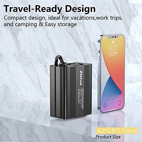 150W Power Inverter 12V DC to 110V AC Car Plug Adapter Outlet Converter with 3.1A Dual USB AC car Charger for Laptop Computer Black 3