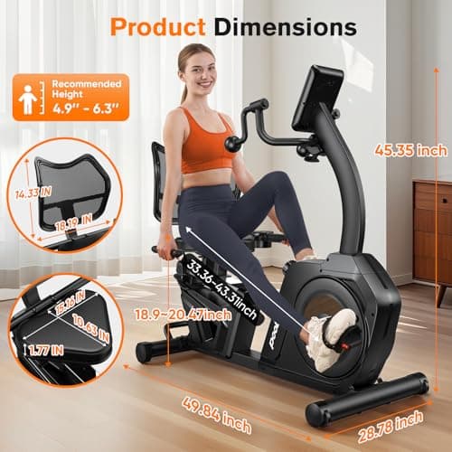 pooboo Recumbent Exercise Bike, Stationary Bikes for Home with Arm Exerciser, Magnetic Recumbent Bike with Ergonomic Backrest & Comfortable Seat, Smart APP, Pulse Sensor, 400LBS Weight Capacity 5
