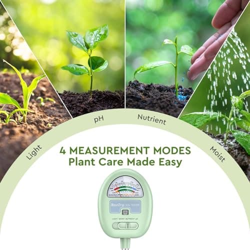 Soil Moisture Meter, 4-in-1 Moisture Meter for Plants, Tester for Moist, Light,Nutrients, pH, Soil Test Kit, Great for Garden, Lawn, Farm, Indoor & Outdoor Use, No Battery Required 4