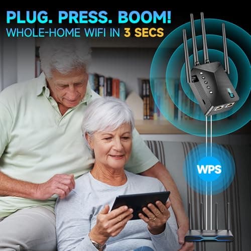 WiFi Extender Signal Booster for Whole Home & Backyard - 10K Sq.Ft Coverage w/4 Antennas | 90% Faster Internet Booster w/Ethernet Port, Easy Setup Wireless Repeater Works with Any Router 4