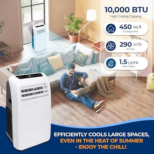 SereneLife Small Air Conditioner Portable 10,000 BTU with Built-in Dehumidifier - Portable AC unit for rooms up to 450 sq ft - Remote Control, Window Mount Exhaust Kit 3