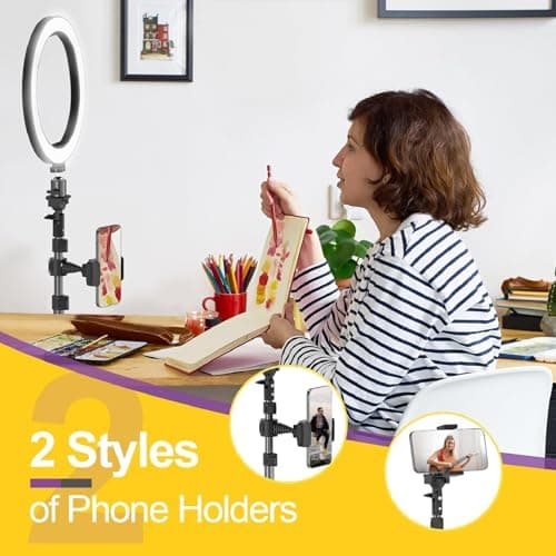 EMART 10" Ring Light with 55" Extendable Tripod Stands and Phone Holder, Dimmable LED Circle Round Light for Selfie Camera Photography/Makeup/YouTube Video/Vlogging/Live Streaming 4