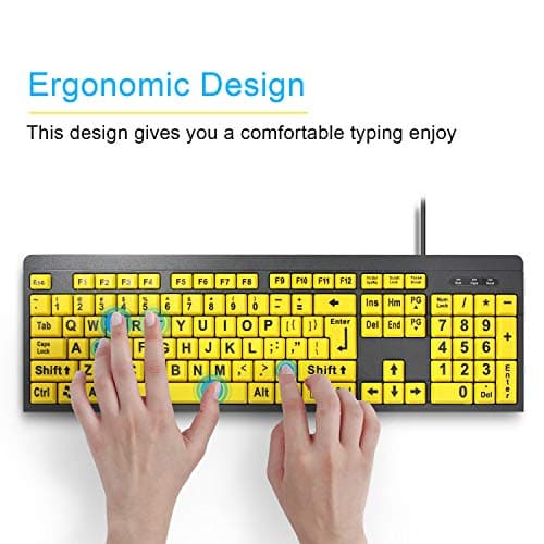 BOOGIIO Large Print Computer Keyboard, Wired USB High Contrast Keyboard with Oversized Print Letters for Visually Impaired Low Vision Individuals (Yellow+Black) 3