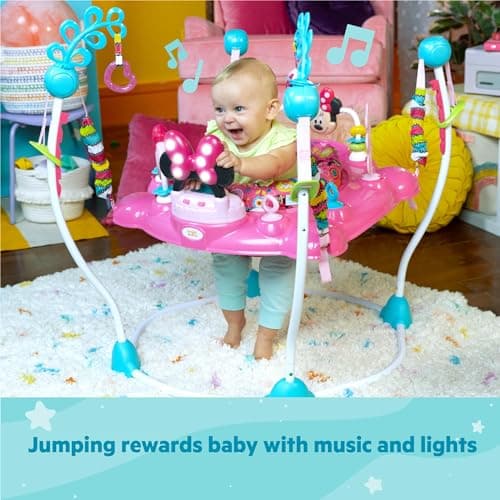 Bright Starts Disney Baby MINNIE MOUSE PeekABoo Baby Activity Center Jumper with 8 Toys, Lights & Sounds, 360-Degree Seat, 6-12 Months (Pink/Blue) 3