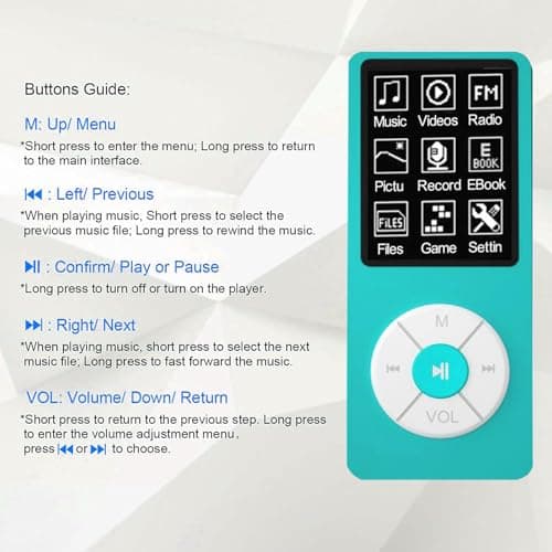 MP3 Player with 32GB TF Card,Built-in HD Speaker,Portable HiFi Music Player with Video/Voice Recorder/FM Radio/Photo Viewer/E-Book Player for Kids 5