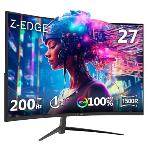 Z-Edge 27 inch Curved Gaming Monitor, FHD 1080P 200Hz 165Hz 144Hz Curved 1500R PC Monitor, MPRT 1ms Monitor, 350nits, 16.7M Colors, UG27 Frameless Bezel, 1X DP 1.4 Ports and 1X HDMI 2.0 Ports