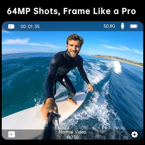 ODDV 5K30FPS Waterproof Action Camera with 64GB Card, IPX7 & 34FT Underwater Cameras, EIS 2.0 Stabilization, 2.4" Touch Screen, 2x1350mAh Batteries for Diving, Cycling, Outdoor Sports (Black) 2