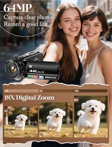 ZYDIIE 4K Video Camera Camcorder UHD 64MP Vlogging Camera for YouTube 18x Digital Zoom 3" 270° Rotation IPS Touchscreen Video Camcorder with Night Vision, Remote Control, 32GB Card, 2 Batteries 2