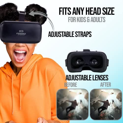 FEEBZ 3D VR Headset for Kids 2.0 + Android Remote - for iPhone & Android Phones | with 3D VR Videos & Apps Links | Virtual Reality Goggles Set for Beginners 3